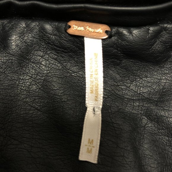 Free People Vegan Leather Jacket Women's Size Medium Black Moto Hooded Coat - Picture 10 of 12